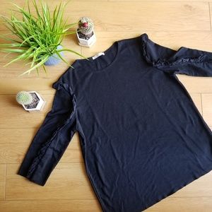 Zara Trafaluc Black Ruffle Sleeve Shirt w/ Raw Hem